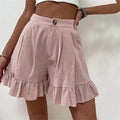 High Waist Ruffle Hem Single Button Casual Cotton Short