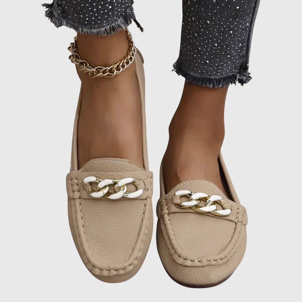 Crystal Chain Embellished Pebbled Leather Slip-On Loafer