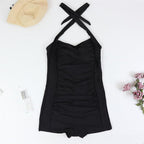 Ruched Halter Sweetheart Boyleg One Piece Swimsuit