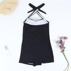 Ruched Halter Sweetheart Boyleg One Piece Swimsuit