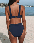 Wrap V Neck High Waist Plain Bikini Set