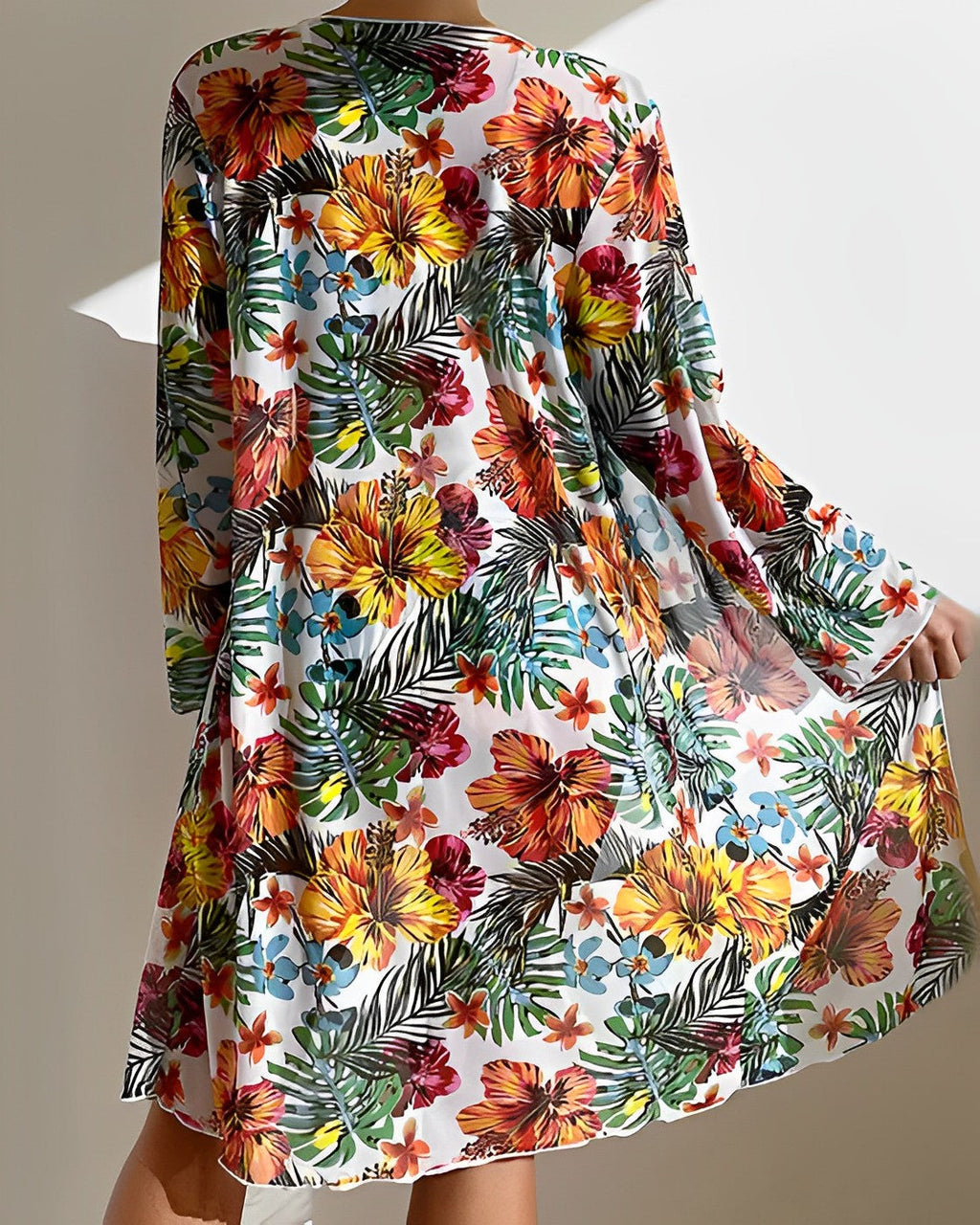 Tropical Floral Tie Front Bikini with Kimono Cover Up Set