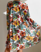 Tropical Floral Tie Front Bikini with Kimono Cover Up Set