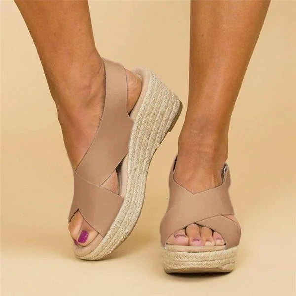 Crossover Strap Espadrille Wedge Slingback Sandals