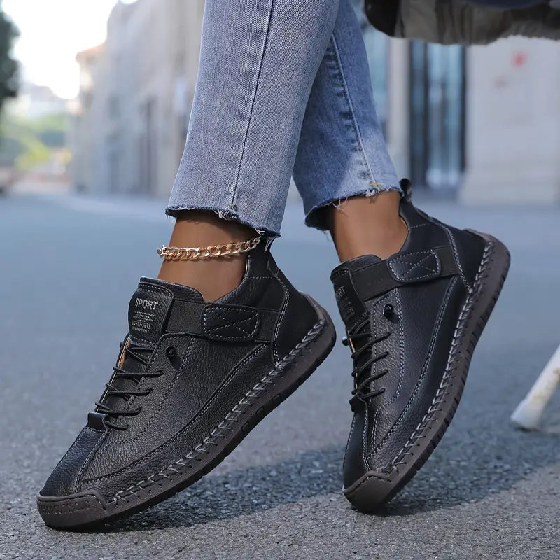 Hand Stitched Leather Lace-Up Casual Sneaker