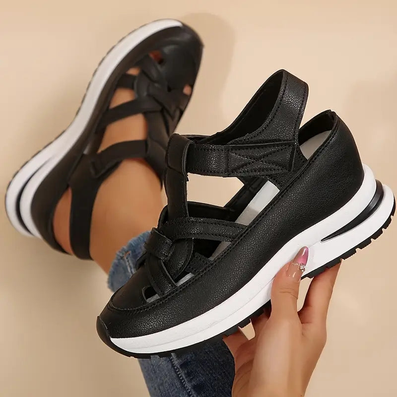 Woven Strap Velcro Back Chunky Platform Sandal