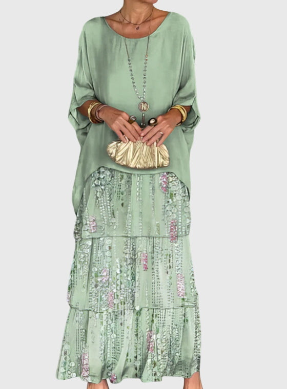 Abstract Print Tiered Boho Flowy Maxi Dress