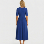 Crossover V-Neck Ruched Waist A Line Casual Midi Dress