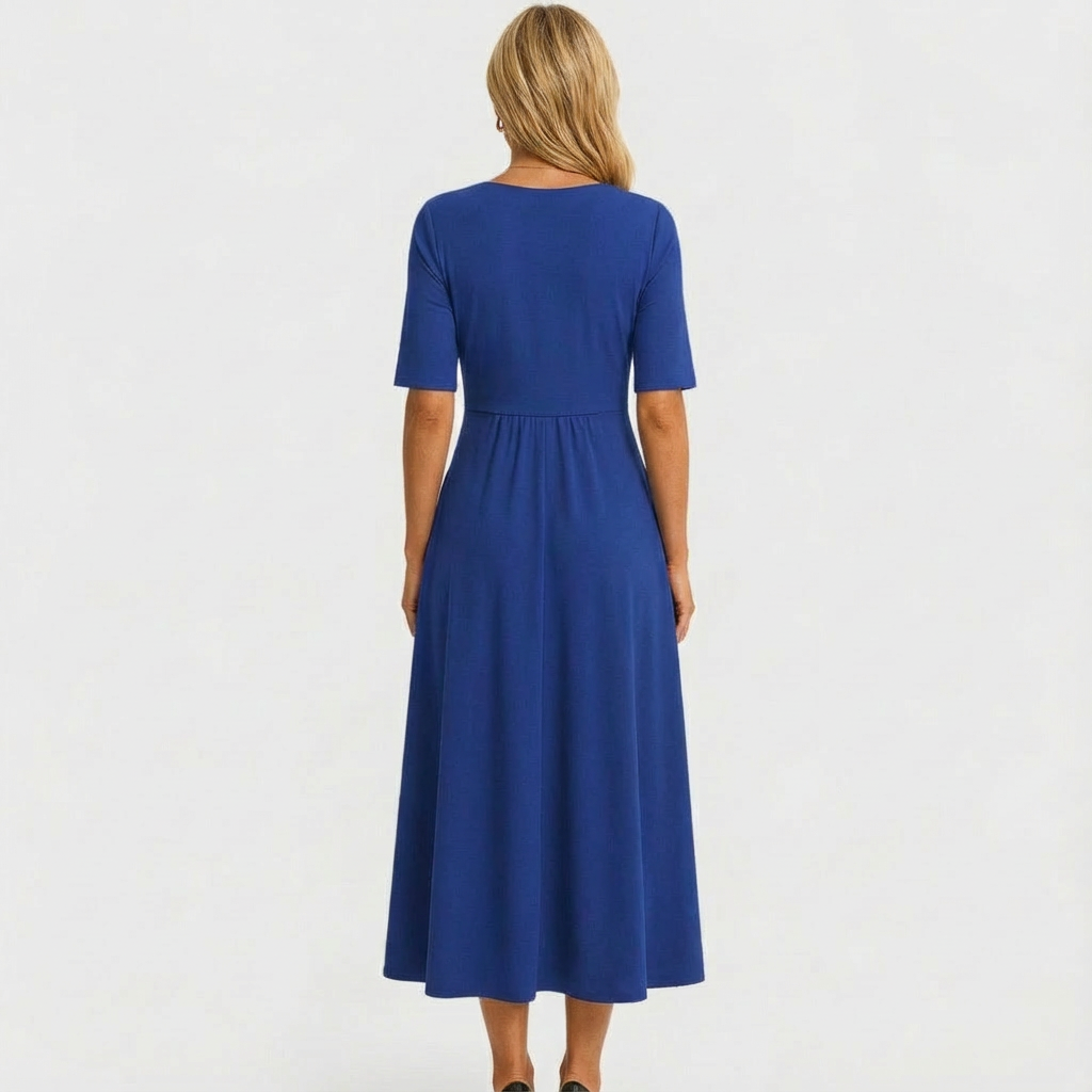 Crossover V-Neck Ruched Waist A Line Casual Midi Dress