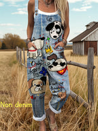 Cartoon Dog Graphic Print Adjustable Strap Pocket Casual Jumpsuit