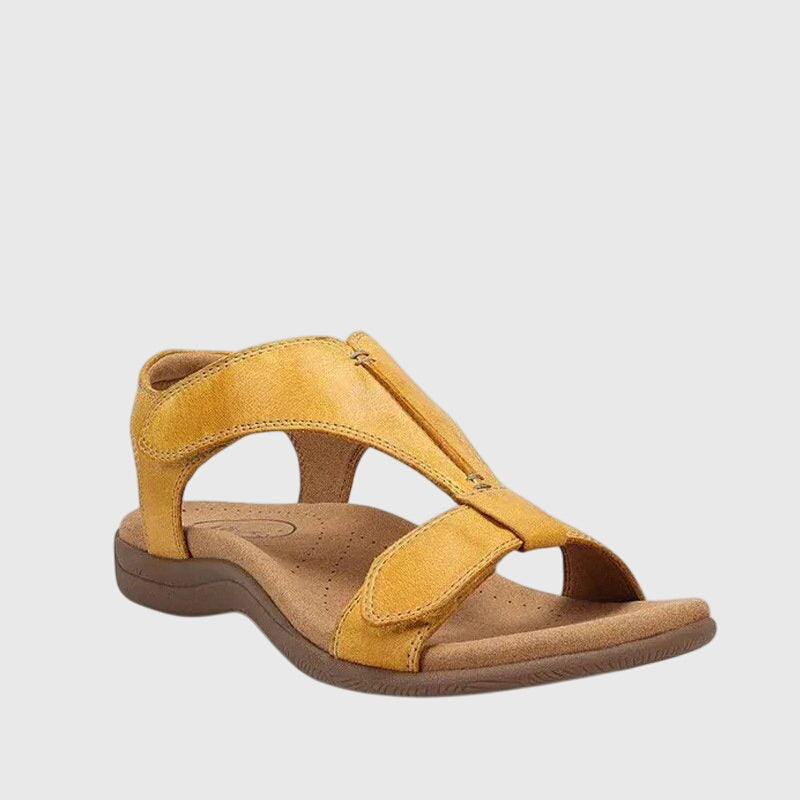 T-Bar Hook Loop Leather Orthopedic Comfort Flat Sandal