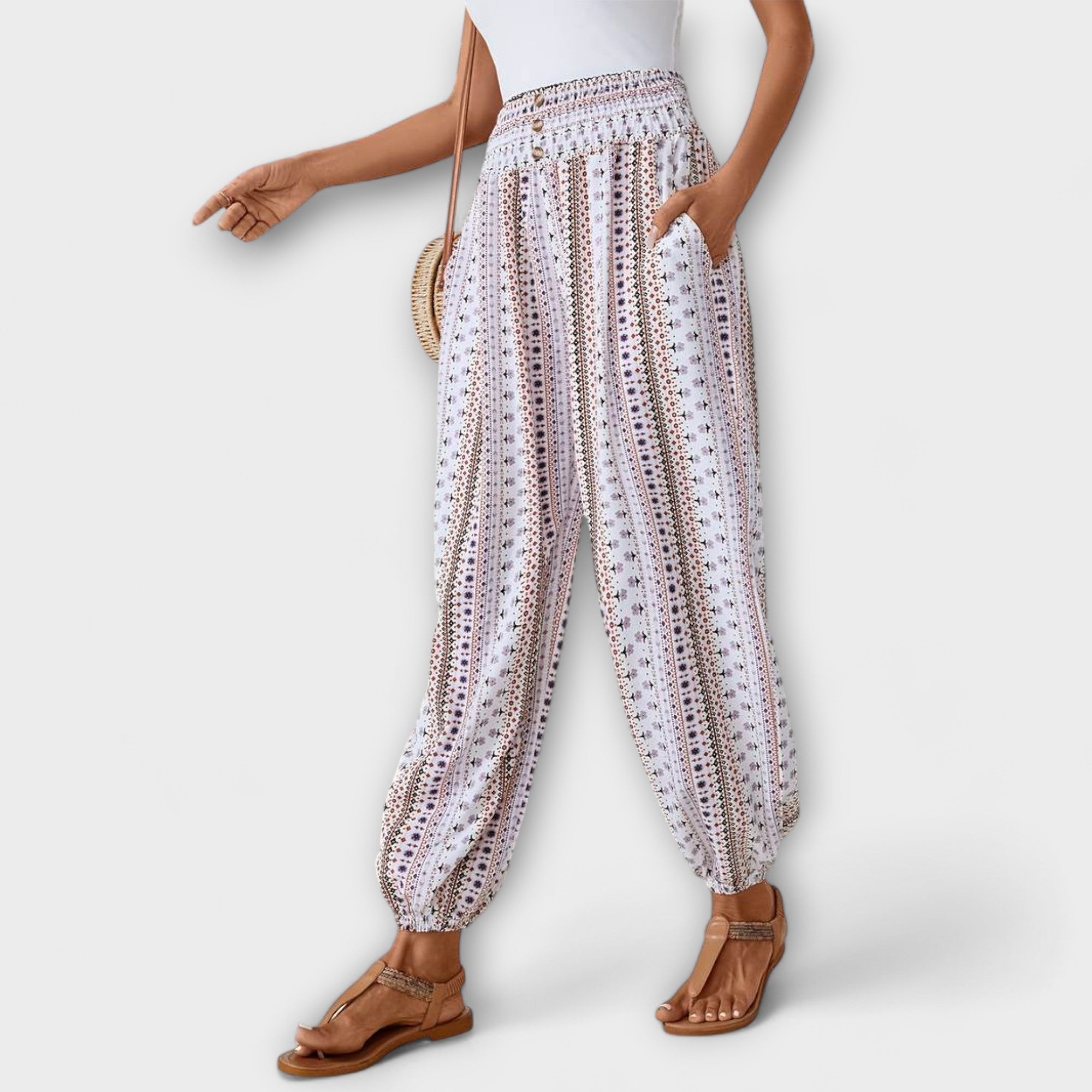 Tribal Print Smocked High Waist Harem Boho Pant