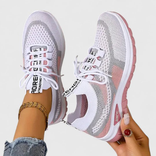 Graphic Tab Lace Up Mesh Breathable Running Sneaker