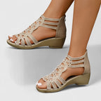 Rhinestone Cutout Gladiator Zip Back Wedge Sandal