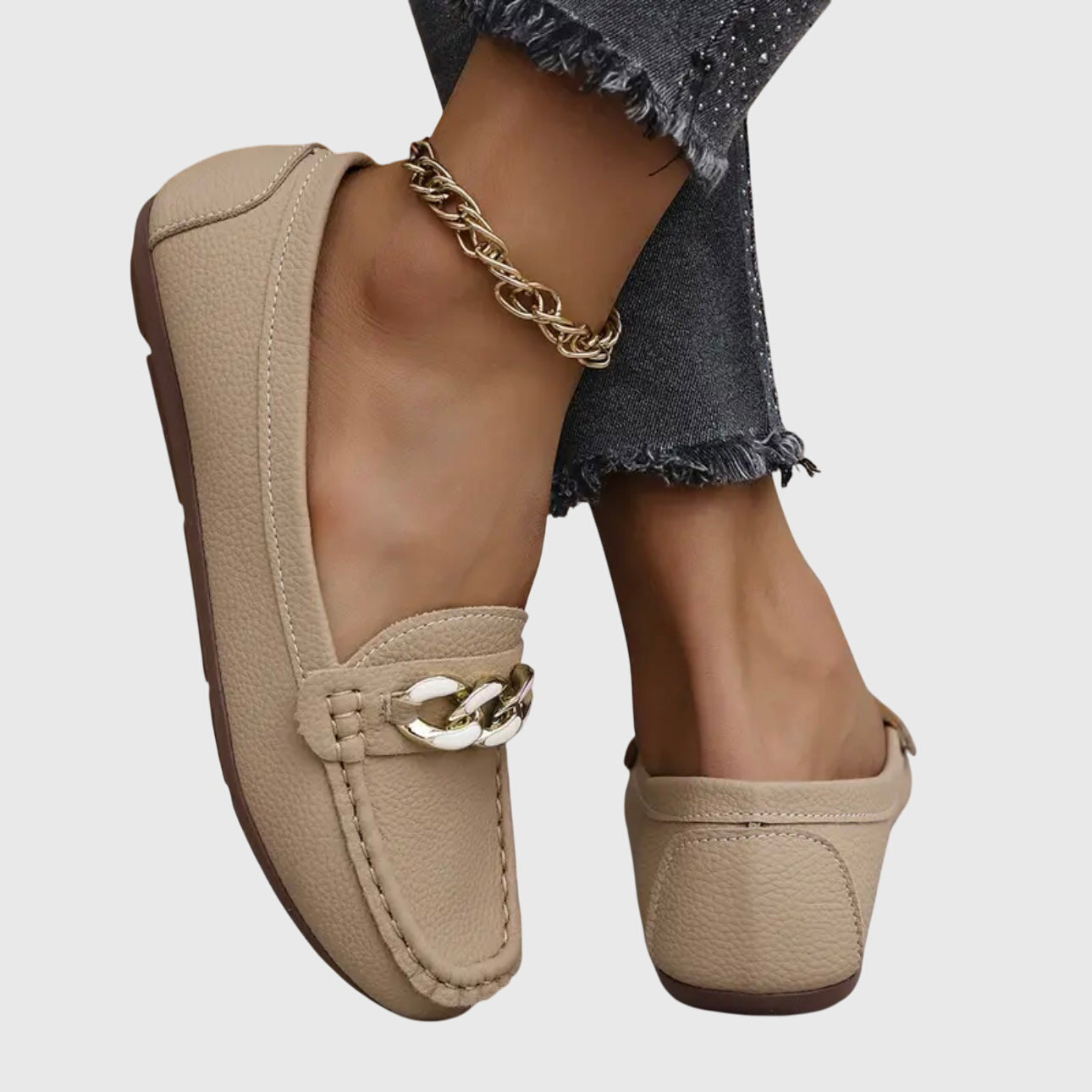 Crystal Chain Embellished Pebbled Leather Slip-On Loafer