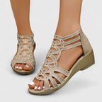 Rhinestone Cutout Gladiator Zip Back Wedge Sandal