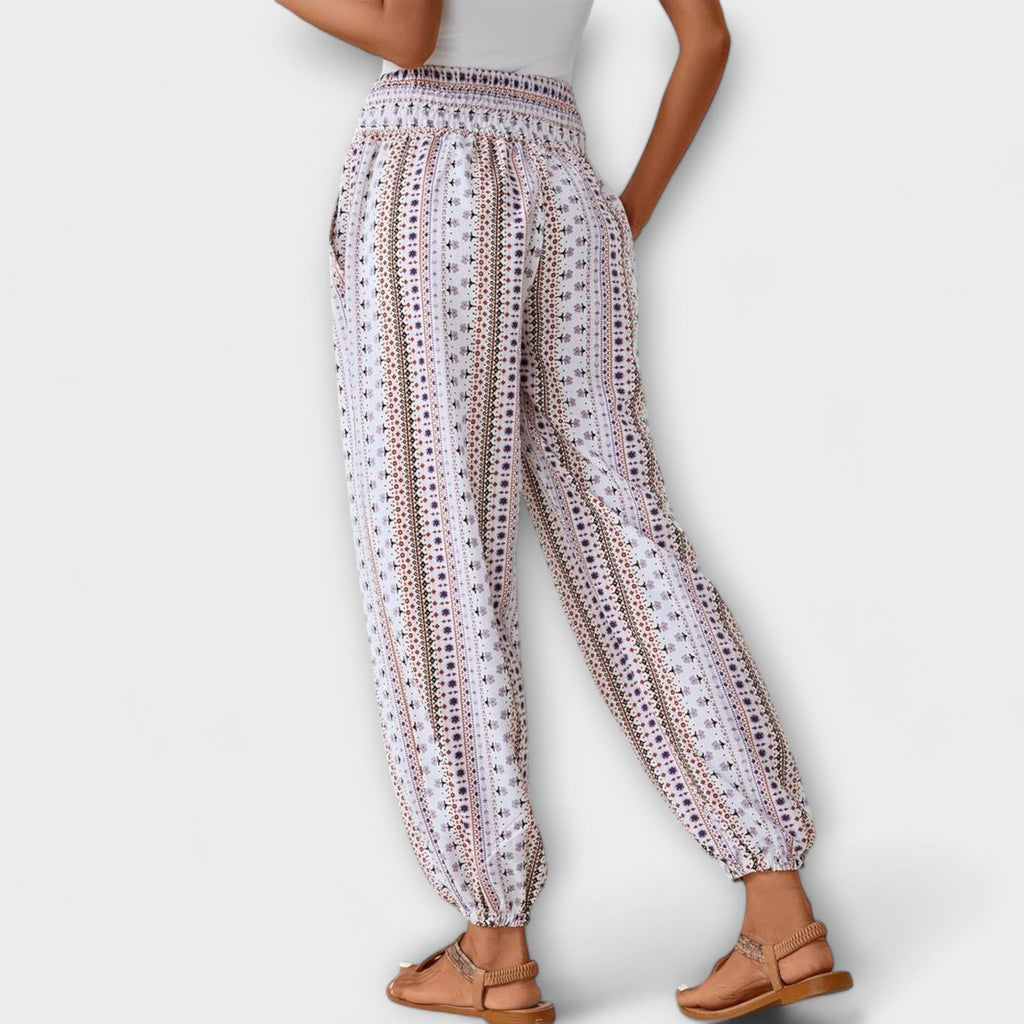 Tribal Print Smocked High Waist Harem Boho Pant