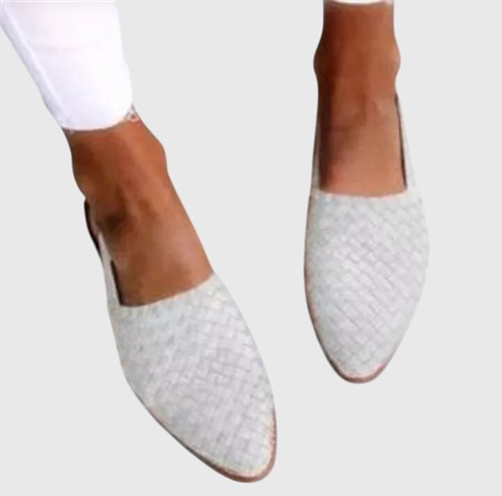 Woven Leather Pointed Toe Slip-On Flat Loafer