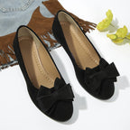 Suede Bow Detail Round Toe Slip On Wedge Ballet Flats