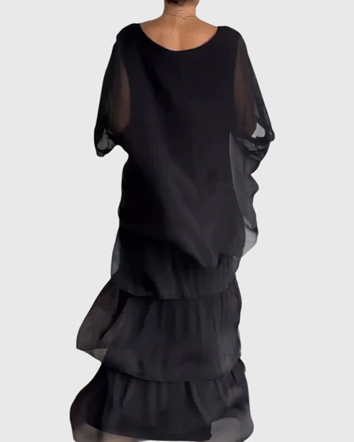 Abstract Print Tiered Boho Flowy Maxi Dress