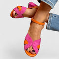 Two-Tone Suede Ankle Strap Flat Sandal