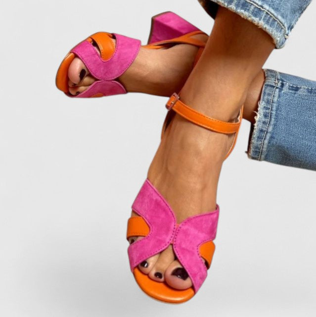 Two-Tone Suede Ankle Strap Flat Sandal