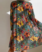Tropical Floral Tie Front Bikini with Kimono Cover Up Set