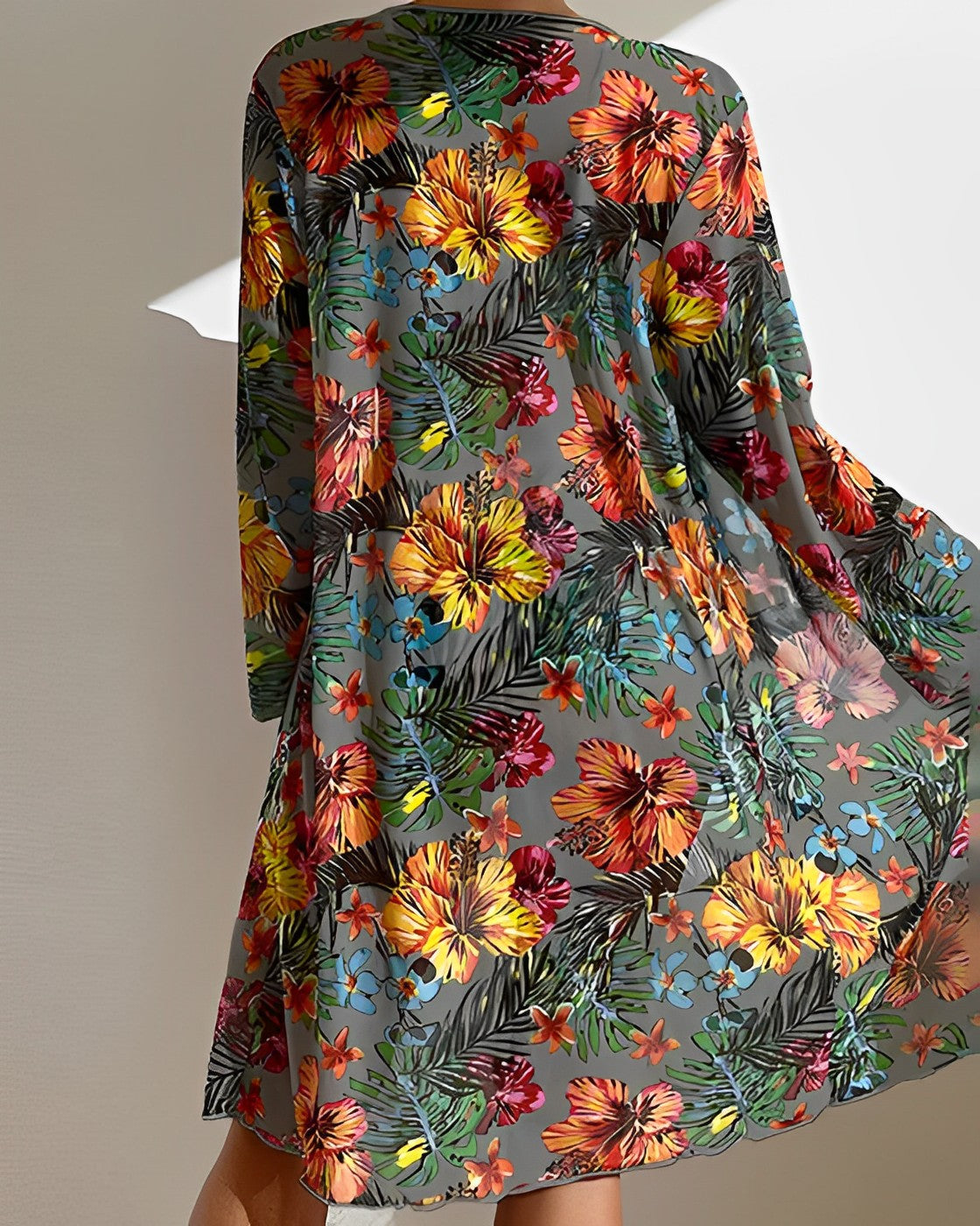 Tropical Floral Tie Front Bikini with Kimono Cover Up Set
