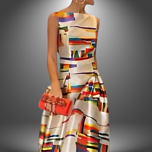 Abstract Print Sleeveless A Line Maxi Dress - Formal Evening Gown