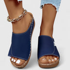 Leather Peep Toe Comfort Wedge Slide Sandal
