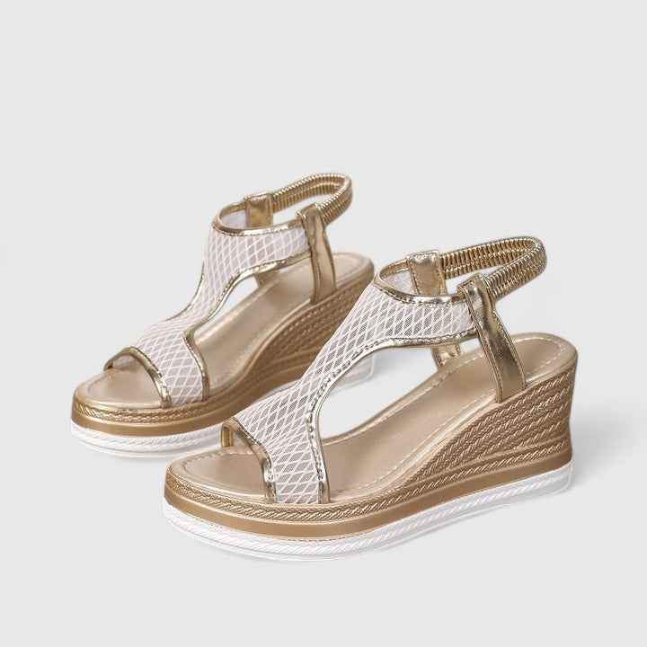 Mesh Peep Toe Platform Wedge Sandals