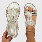 Rhinestone Embellished Cut Out Velcro Flat Sandal