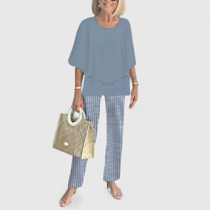 Floral Print Wide Leg Trouser Layered Chiffon Top Two Piece Set