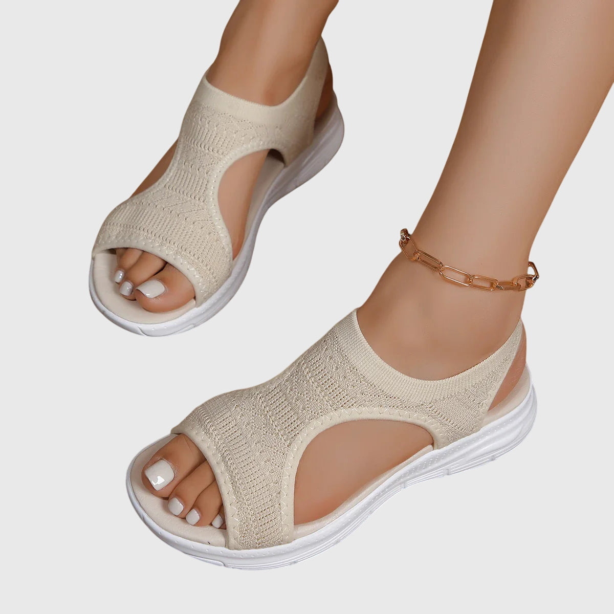Knit Cut Out Peep Toe Lightweight Platform Sandal