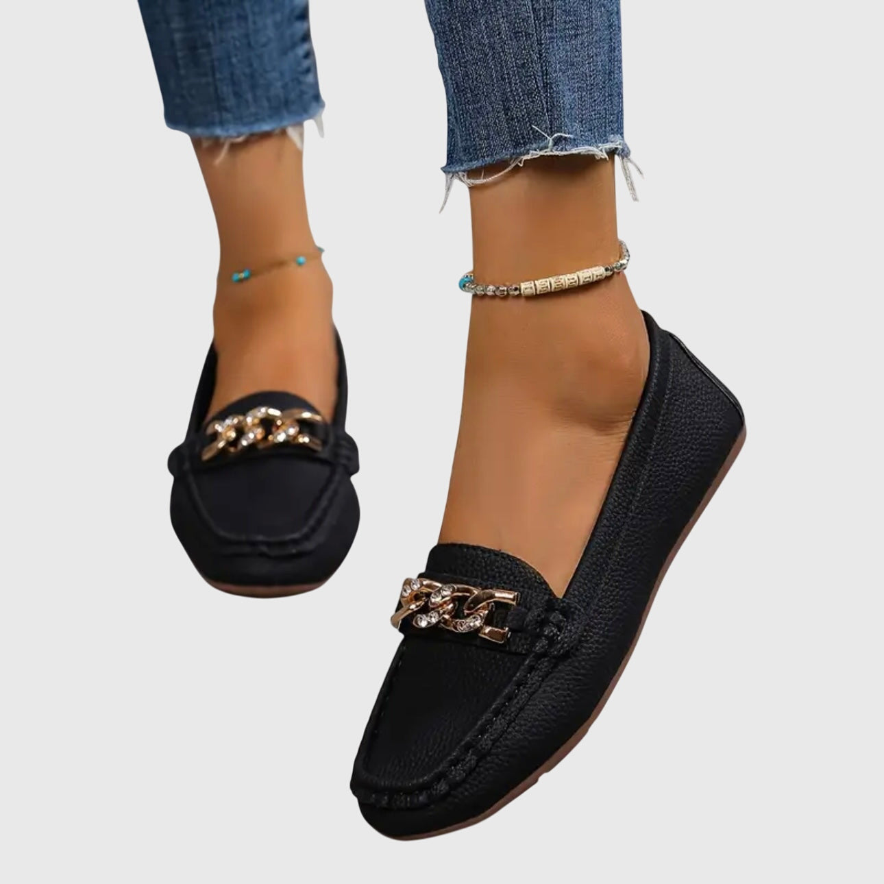 Crystal Chain Embellished Pebbled Leather Slip-On Loafer