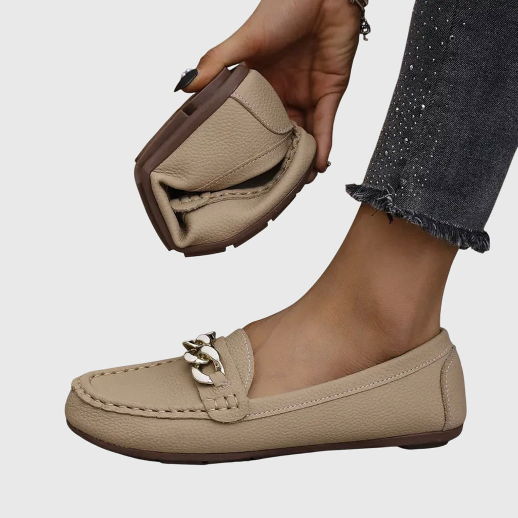 Crystal Chain Embellished Pebbled Leather Slip-On Loafer