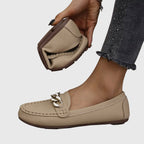 Crystal Chain Embellished Pebbled Leather Slip-On Loafer