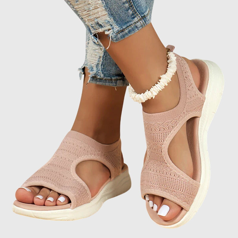 Knit Cut Out Peep Toe Lightweight Platform Sandal