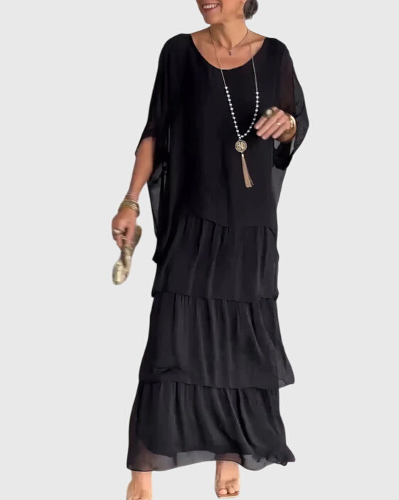 Abstract Print Tiered Boho Flowy Maxi Dress
