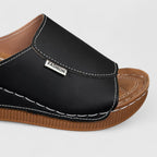 Leather Peep Toe Comfort Wedge Slide Sandal