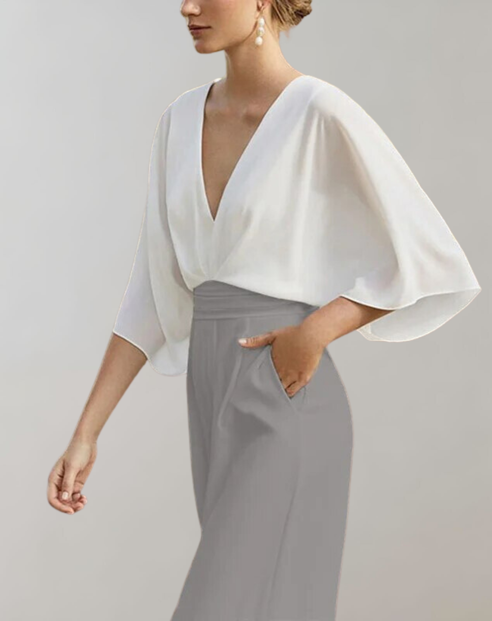 Deep V Neck Kimono Sleeve Belted Wide Leg Formal Jumpsuit
