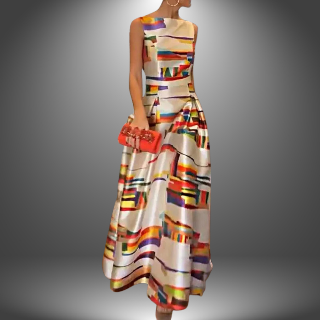 Abstract Print Sleeveless A Line Maxi Dress - Formal Evening Gown