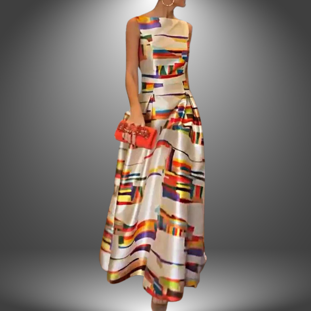 Abstract Print Sleeveless A Line Maxi Dress - Formal Evening Gown
