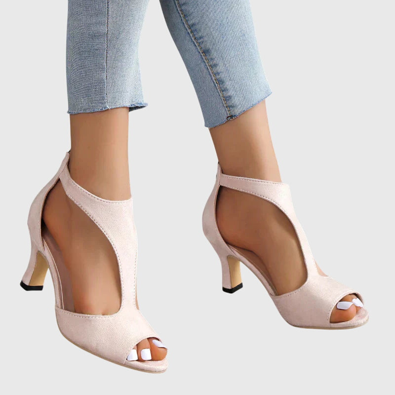 Cut Out Peep Toe Suede Block Heel Sandal