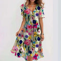 Floral Abstract V Neck Flutter Sleeve Midi Dress