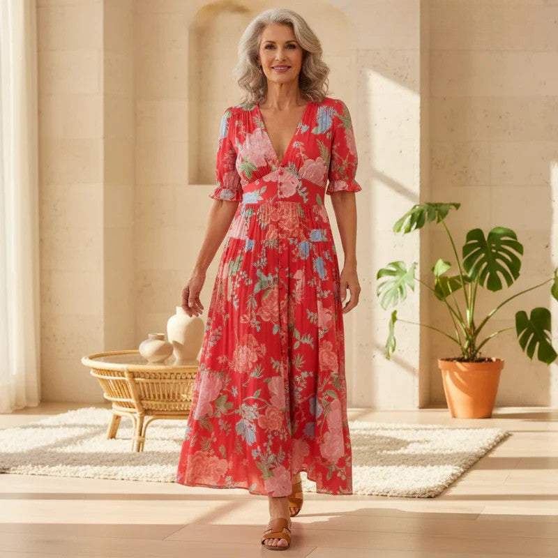 Floral Tiered Boho Flowy Maxi Dress