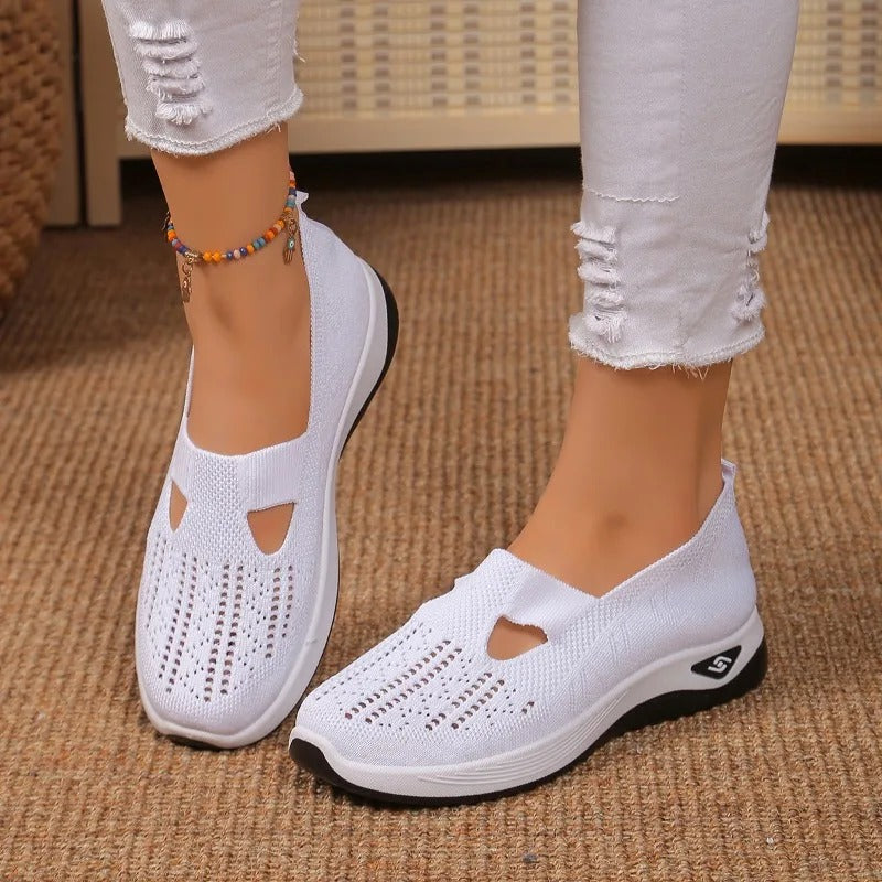 Cut Out Mesh Slip-On Wedge Walking Sneaker
