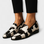 Cow Print Pointed Toe Block Heel Slip On Casual Loafer