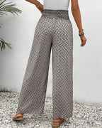 Geometric Print Smocked Waist Drawstring Wide Leg Pant