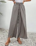 Geometric Print Smocked Waist Drawstring Wide Leg Pant